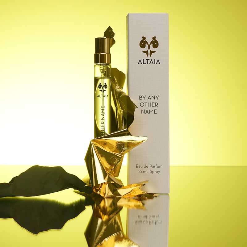 ALTAIA By Any Other Name Eau de Parfum Travel Spray (10 ml) with box beauty shot and light green background.