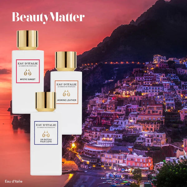Eau d'Italie Mystic Sunset, Jasmine Leather, Un Bateau Pour Capri Eau de Parfum - details below
