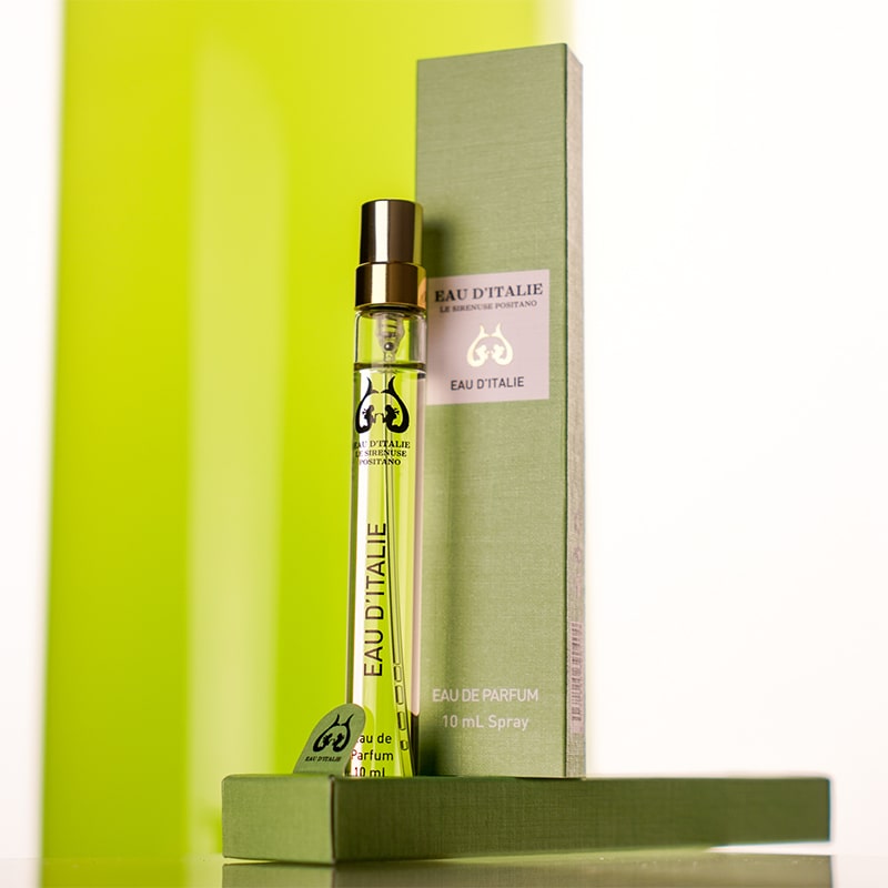 Eau d&#39;Italie Eau de Parfum Travel Spray with box and light green in background