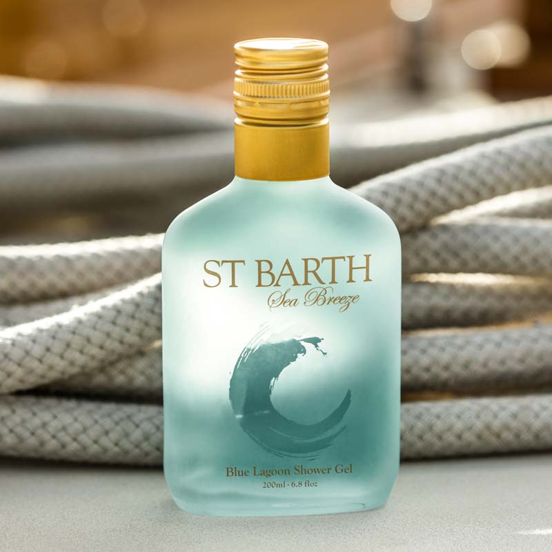 Beauty shot of Edit website SEO Ligne St. Barth Blue Lagoon Shower Gel 6.8 oz with ropes in the background