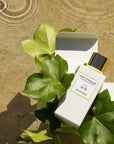 Lifestyle shot top view of Eau d'Italie Eau de Parfum Spray (100 ml) with water and ivy leaves in the background