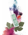 Beauty shot of Eau d'Italie Easy to Love Eau de Parfum 100 ml with figs, leaves and blue, purple and pink powder in the background